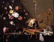 Adriaen Van Utrecht Vanitas - Still Life with Bouquet and Skull oil on canvas